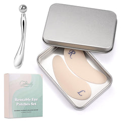 Creamify Reusable Eye Patches Silicone Under Eye Patches with Lifting Effect to Reduce Wrinkles and Fine Lines Pair with Metal Eye Cream ApplicatorTin Case